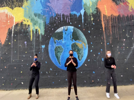 MHS Students (from left to right) Jacinta Smith (‘21), Sofia Martinez (‘23), Emilia Pantigoso (‘21) dance in one of

the pre-recorded segments of the assembly.