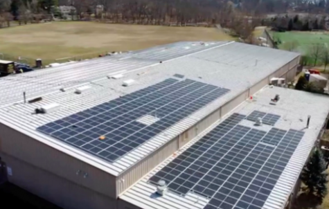 Solar panels on top of the Hommocks Ice Rink.