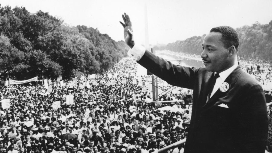 American civil rights leader Martin Luther King addresses admiring crowds during the March On Washington.