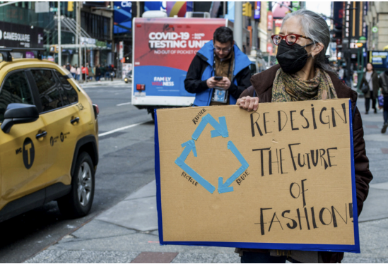 Protesters gather in NYC to show support for the Fashion Sustainability and Social Accountability Act.