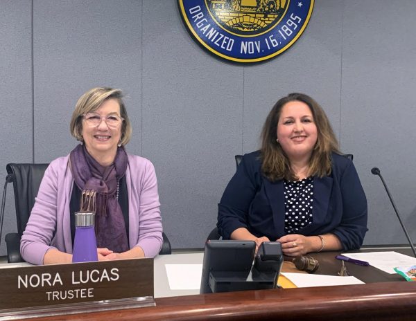 Mayor Sharon Torres (right) alongside Trustee and Deputy Mayor Nora Lucas (left) at their December 4th, 2023 swearing in. Torres and Lucas ran together. Torres was elected mayor and Lucas was elected to a fourth term as trustee.