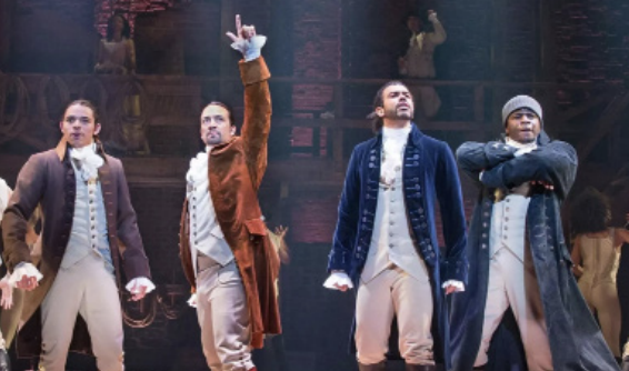Anthony Ramos, Lin Manuel Miranda, Daveed Digs, and Okieriete Onaodowan starring in Hamilton.