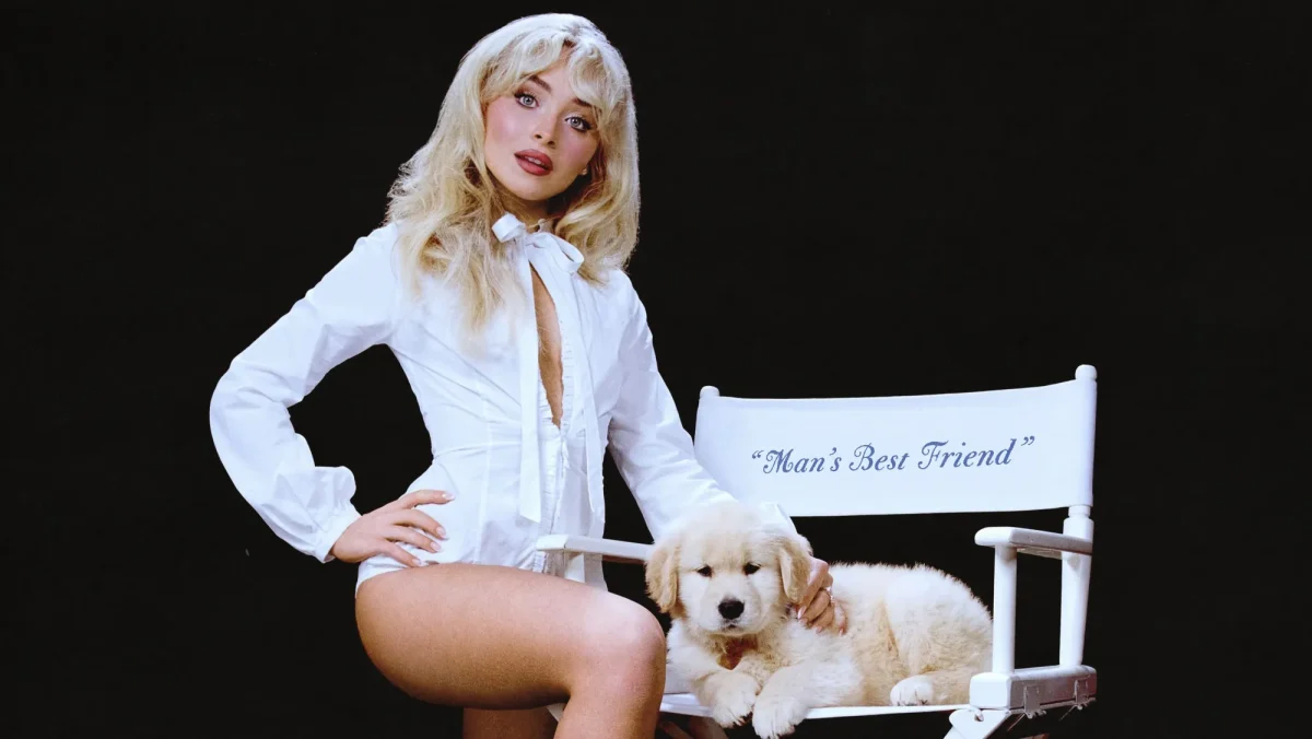 Sabrina Carpenter along with her Golden Retriever puppy used to reveal the tracklist for her album.