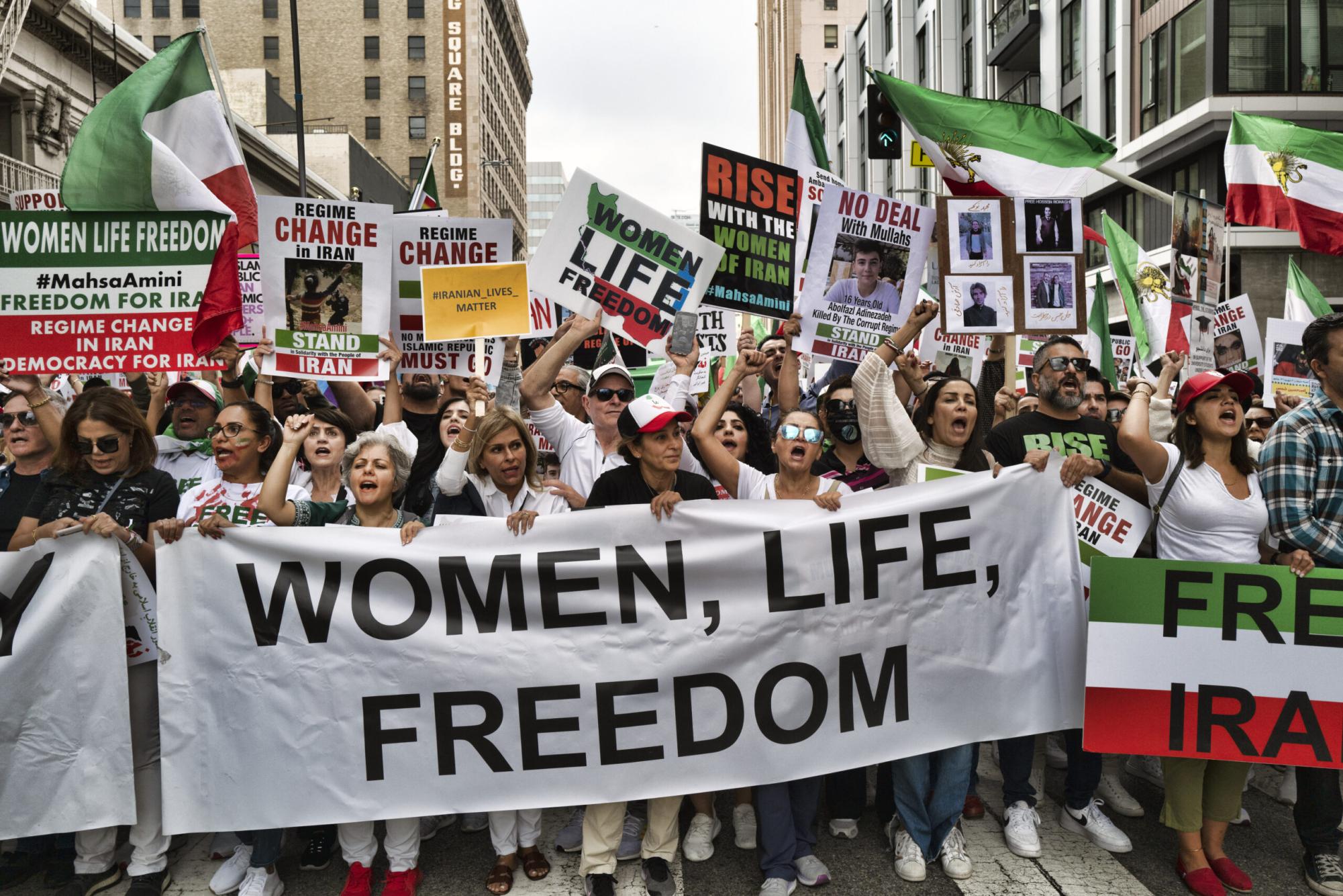 Protesters in Iran fighting for women's rights.