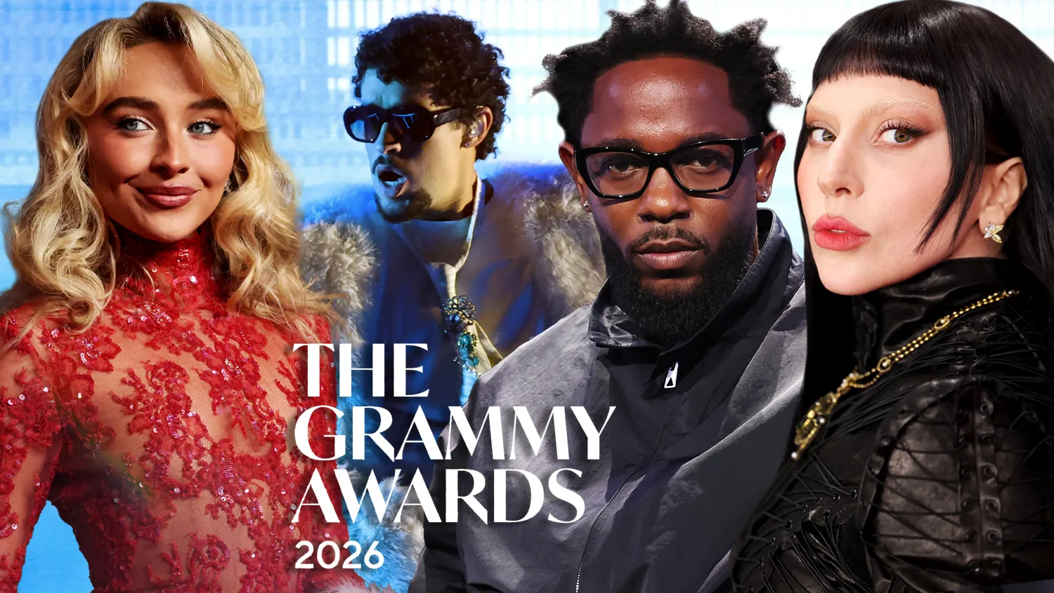 A promotional graphic for the Grammy Awards.